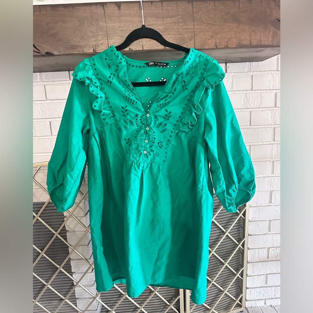 Green eyelet Zara dress